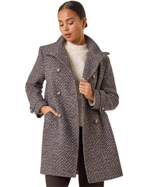 Roman Petite Double Breast Funnel Neck Coat - Brown