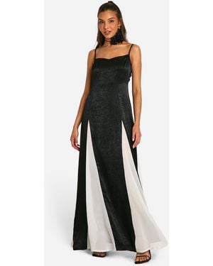 Boohoo Satin Contrast Godet Maxi Dress - Black
