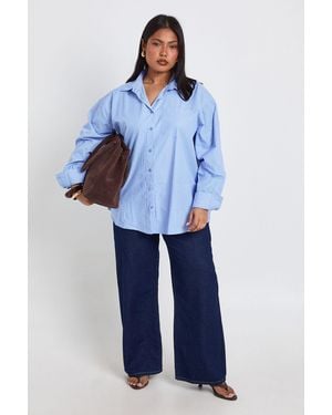 Boohoo Plus Stripe Poplin Oversized Shirt - Blue