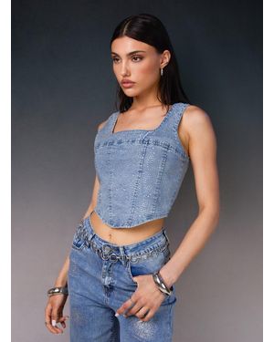 Pink Vanilla Diamante Denim Corset Top - Blue