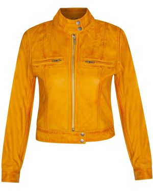 Infinity Leather Plain Moto Biker Jacket-Braga - Orange