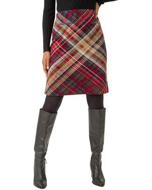 Roman Check Print Stretch Pencil Skirt - Red