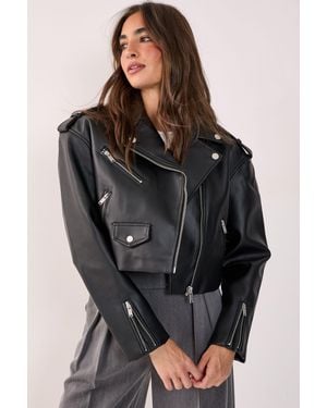 Nasty Gal Essentials Cropped Faux Leather Boxy Biker - Black