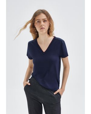 IKKS Striped Ribbed V-Neck T-Shirt - Blue