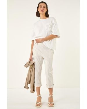 Roman Stripe Rolled Cuff Trouser - Natural