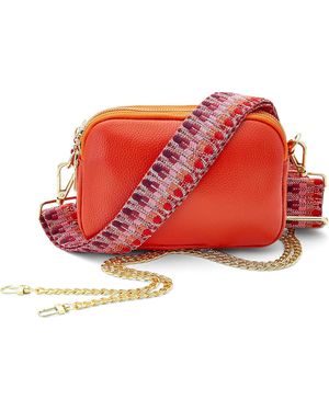 Woodland Leathers Ladies Crossbody Bag With Wide Strap, Chain And Wristlet - Red