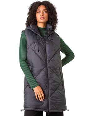 Roman Longline Quilted Hooded Gilet - Black