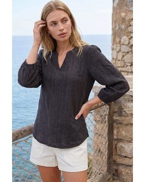 Roman Broderie Detail Tunic Top - Black