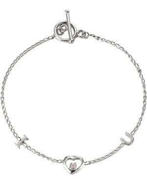 The Jewellery Stockroom Sterling 'I Love You' Cubic Zirconia T-Bar Bracelet - Metallic