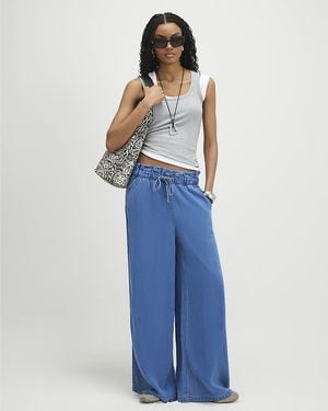 River Island Wide Leg Jeans Paperbag Drawstring Lyocell - Blue