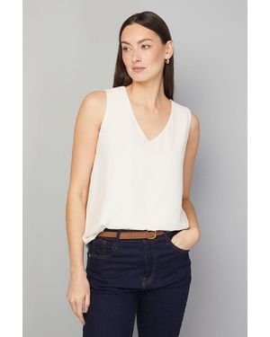 Wallis Plain V Neck Cami Top - White