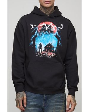 BoohooMAN Tall Oversized Gothic Ofcl Tour Vintage Wash Print Hoodie - Grey