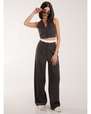 Pink Vanilla Boxer Style Waist Pinstripe Trousers - White