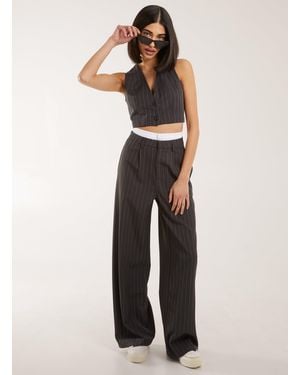 Pink Vanilla Boxer Style Waist Pinstripe Trousers - White