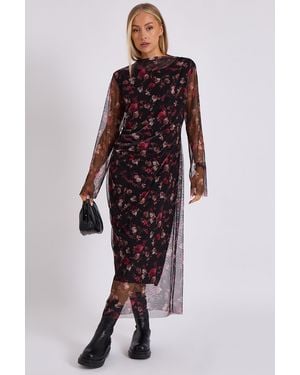 Gini London Print Mesh Midi Dress - Purple