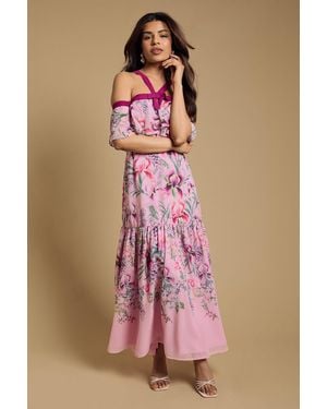 Oasis Petite Bow Detail Halter Neck Bardot Dress - Pink