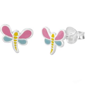 The Jewellery Stockroom Sterling And Enamel Dragonfly Stud Earrings - Metallic