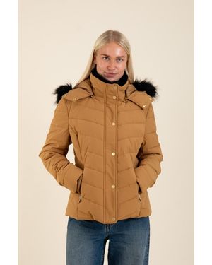 Harvey & Jones Amber Quilted Jacket With Faux Fur Trim Hood - Blue