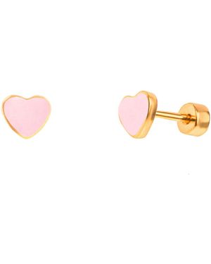 The Jewellery Stockroom Plated Enamel Heart Flatback Stud Earrings - Pink