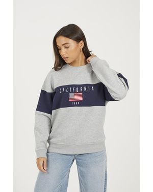 Brave Soul Contrast Stripe Panel Crew Neck Sweatshirt - Grey