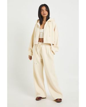 Boohoo Petite Seam Detail Crop Top 3 Piece Hooded Tracksuit - Natural