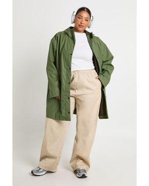 Boohoo Plus Rubberised Rain Midi Parka Coat - Green
