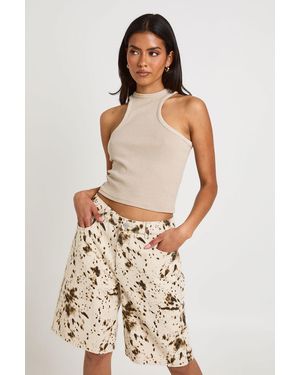 Boohoo Animal Print Mid Rise Jort - White