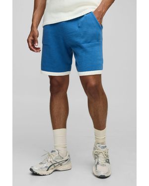 BoohooMAN Relaxed Knitted Short - Blue