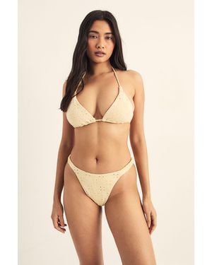 Nasty Gal Broderie Rope Trim Ruched High Leg Bikini Set - Natural