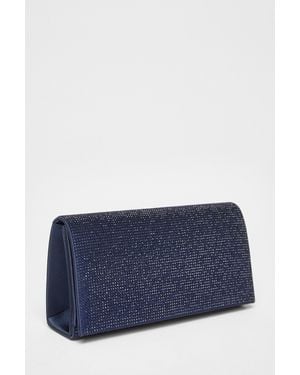 Quiz Diamante Embellished Clutch Bag - Blue
