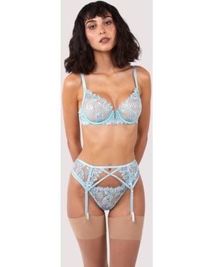 Wolf & Whistle Eva Graphic Embroidery Suspender - Blue
