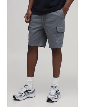 BoohooMAN Tall Skinny Fit Twill Mid Length Cargo Shorts - Black