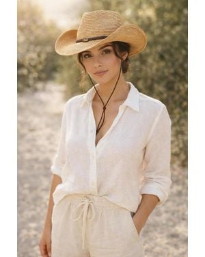 SVNX Wide Brim Straw Sun Hat With Adjustable Chin Strap - Natural