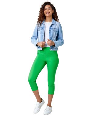 Roman Cropped Stretch Denim Jegging Cotton Capri Jean Leggings - Green