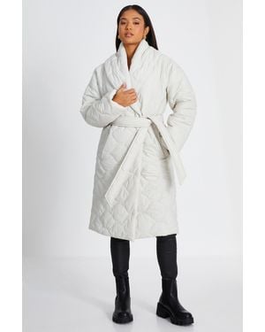 Quiz Petite Quilted Long Line Coat - White