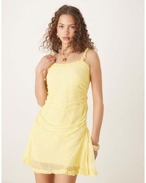 ASOS Ruffle Detail Mini Dress With Full Skirt - Yellow