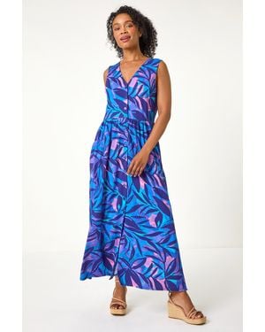 Roman Petite Abstract Pocket Stretch Maxi Dress - Blue