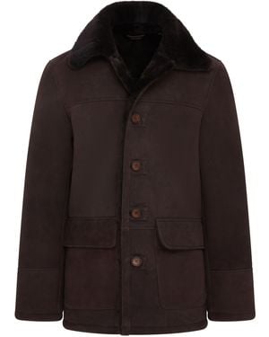 Infinity Leather Shearling Sheepskin Car Coat - Black