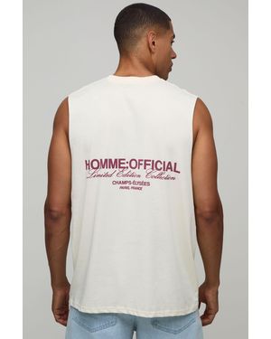 BoohooMAN Oversized Homme Rubber Print Tank - White