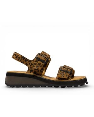 Fly London Heif558Fly Sandalen Met Gesp En Cheetahprint - Bruin