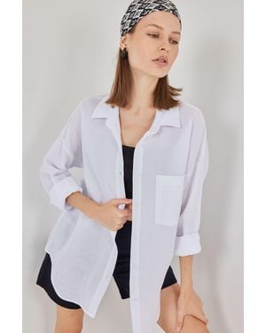 Bigdart Oversized Pocket Detailed Linen Blended Shirt - White