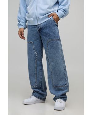 BoohooMAN Relaxed Fit Carpenter Studded Jeans - Blue