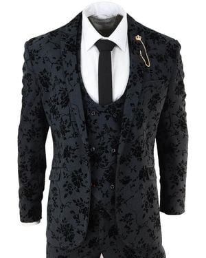 Infinity Leather 3 Piece Paisley Velvet Dinner Suit - Blue
