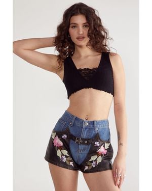 Nasty Gal Floral Denim Chaps Shorts - Blue