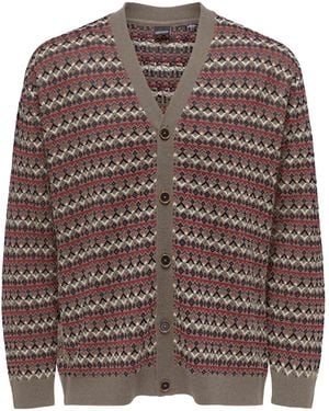 Only & Sons V Neck Cardigan Jumper - Brown