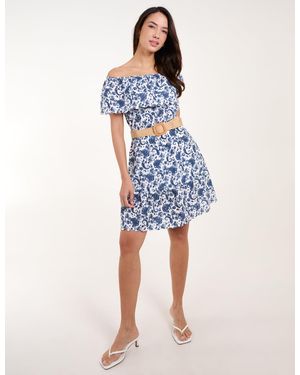 Blue Vanilla Bardot Broderie Mini Belted Dress - Blue
