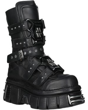 New Rock Goth Platform Leather Boots-M-Met422-S1 - Black