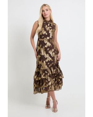 Wallis Petite Metallic Ruffle Hem Maxi Dress - Brown