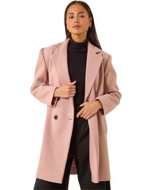 Roman Petite Double Breasted Revere Collar Coat - Pink
