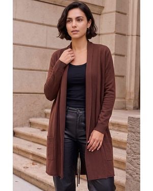 Roman Tie Back Longline Cardigan - Brown